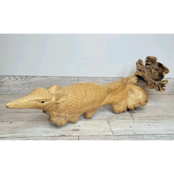 Vintage Armadillo Handcarved Parasitic Burl Wood Detailed Sculpture 13